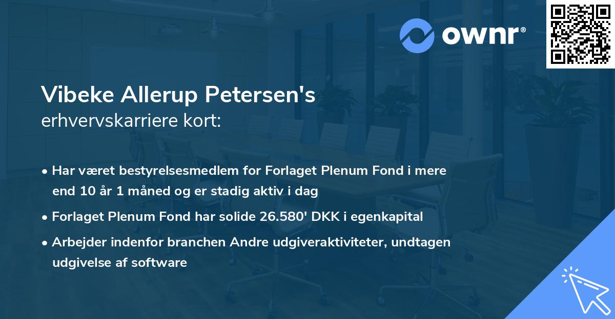 Vibeke Allerup Petersen's erhvervskarriere kort