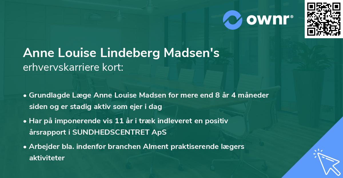 Anne Louise Lindeberg Madsen's erhvervskarriere kort