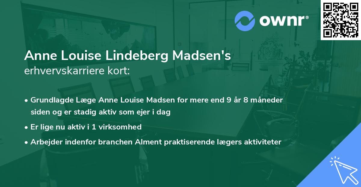 Anne Louise Lindeberg Madsen's erhvervskarriere kort