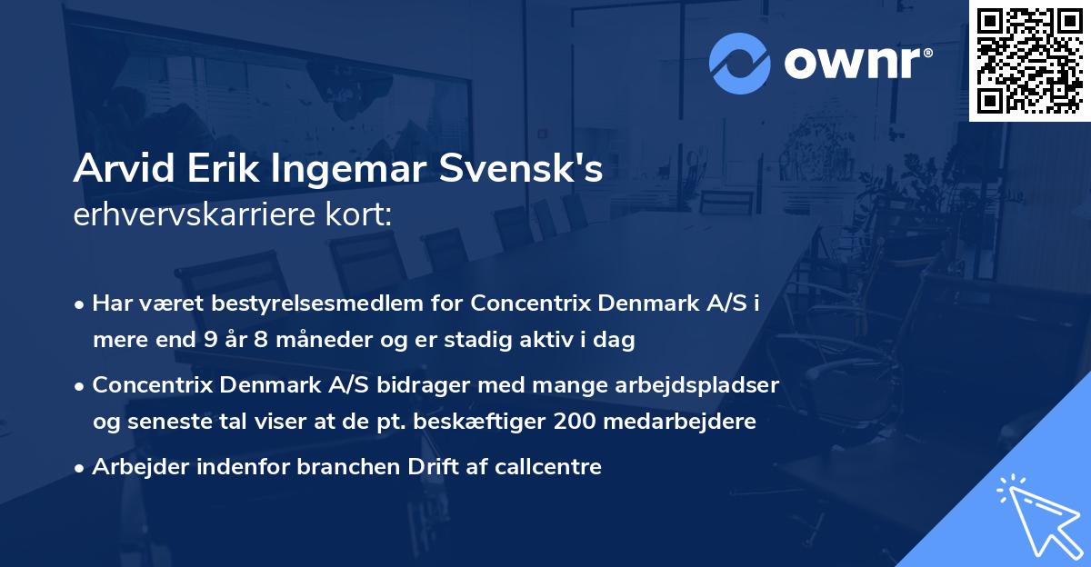 Arvid Erik Ingemar Svensk's erhvervskarriere kort