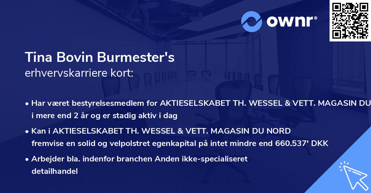 Tina Bovin Burmester's erhvervskarriere kort