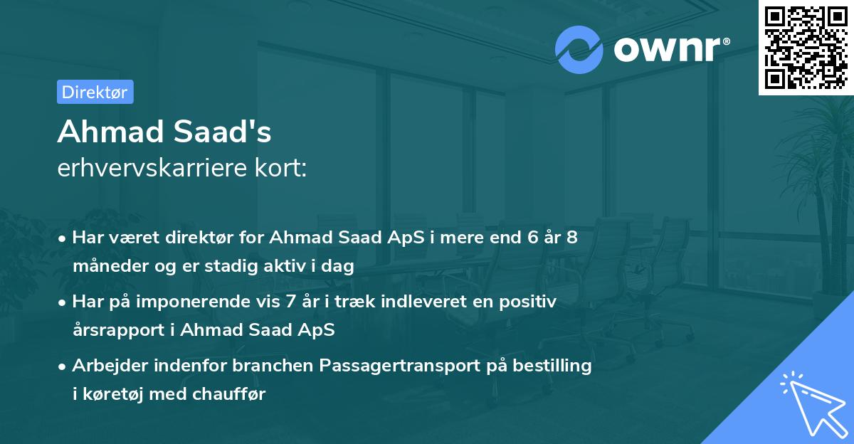 Ahmad Saad's erhvervskarriere kort