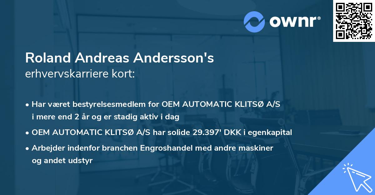 Roland Andreas Andersson's erhvervskarriere kort