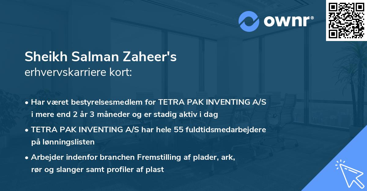 Sheikh Salman Zaheer's erhvervskarriere kort