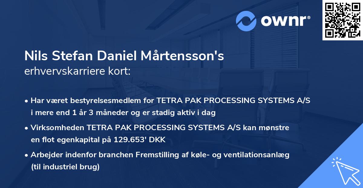 Nils Stefan Daniel Mårtensson's erhvervskarriere kort