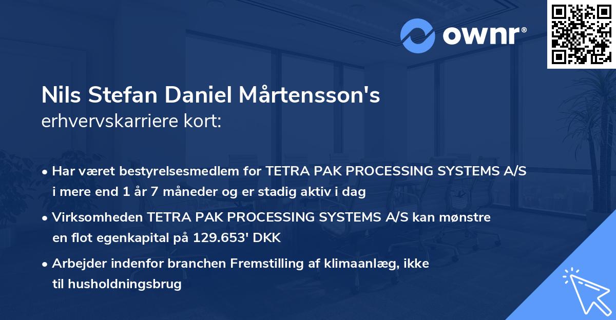 Nils Stefan Daniel Mårtensson's erhvervskarriere kort