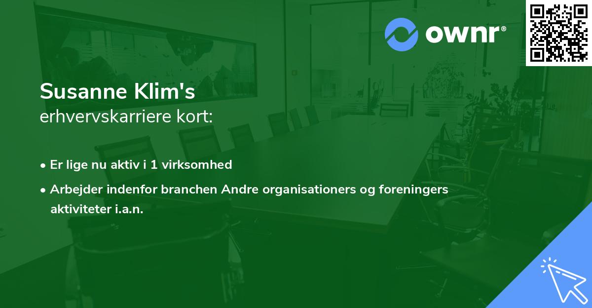 Susanne Klim's erhvervskarriere kort