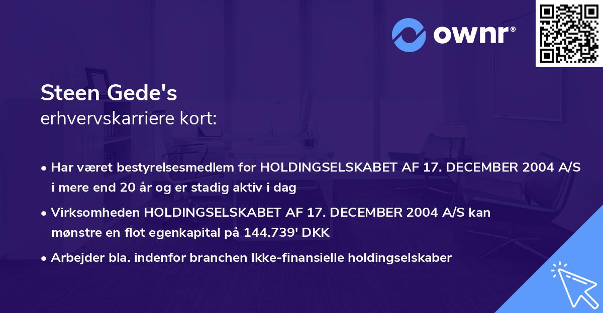 Steen Gede's erhvervskarriere kort