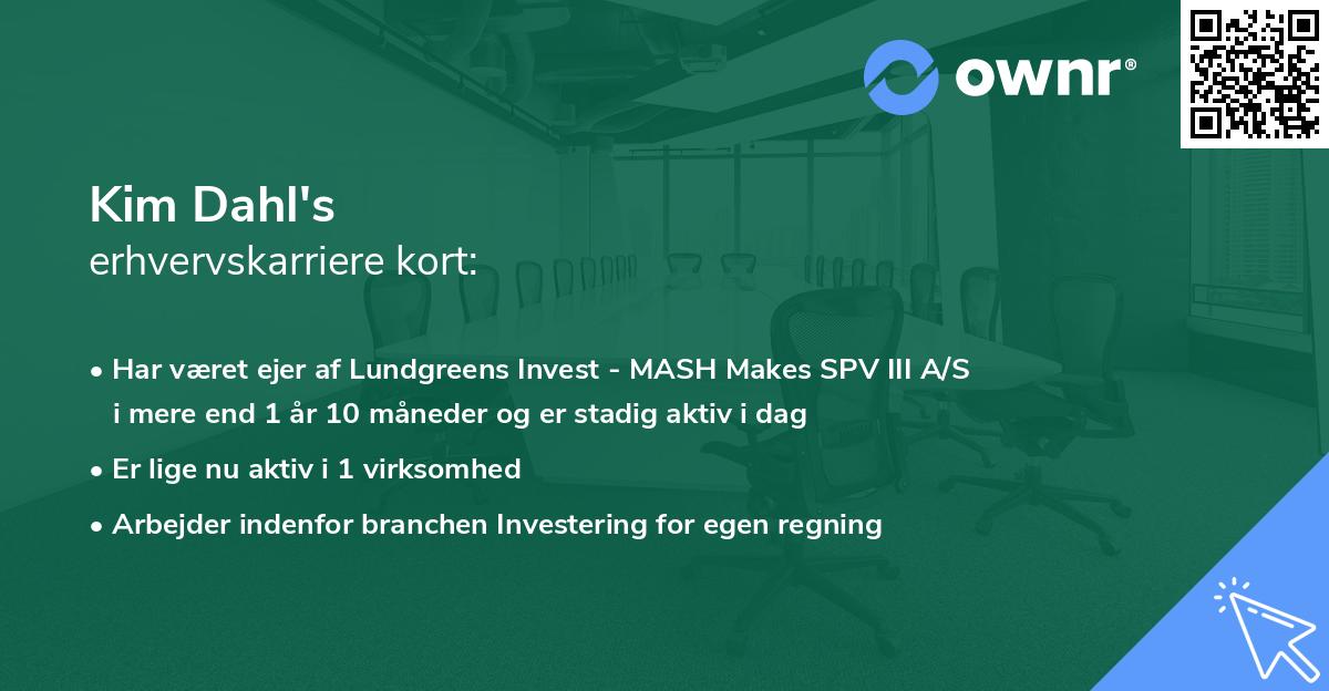 Kim Dahl's erhvervskarriere kort