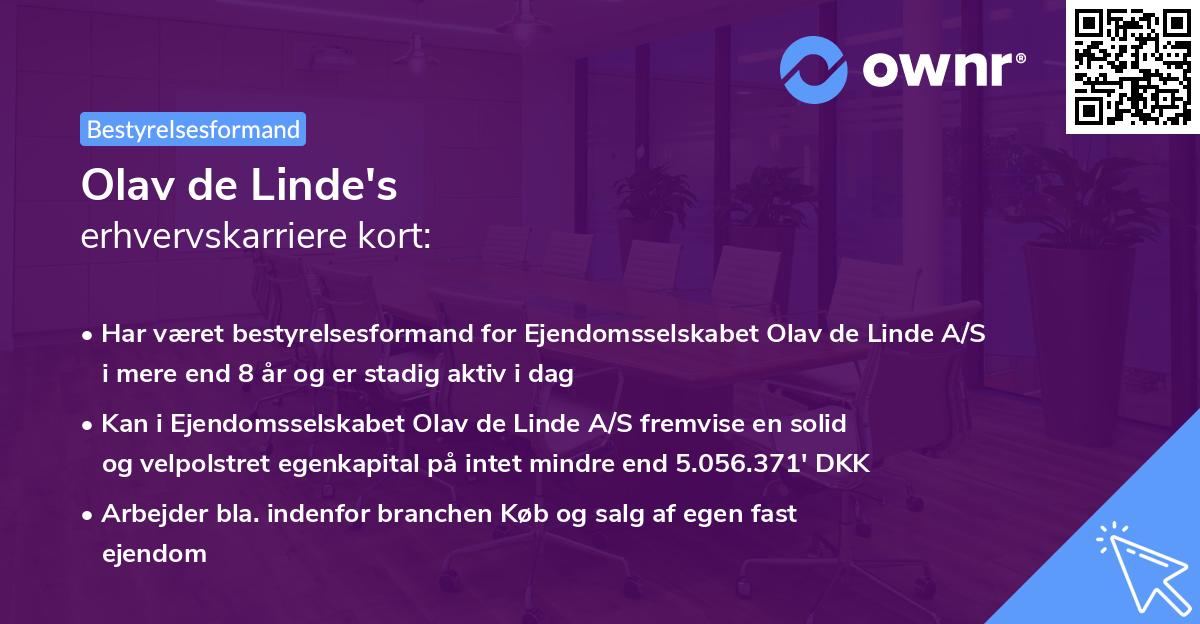 Olav de Linde's erhvervskarriere kort