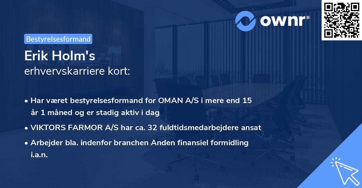Erik Holm's erhvervskarriere kort