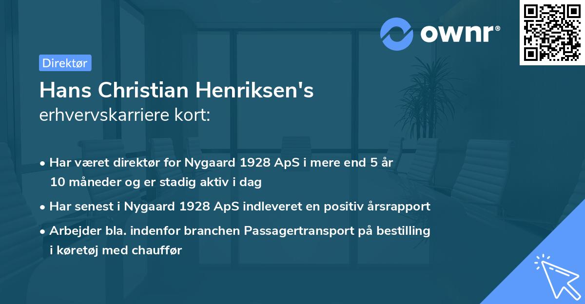 Hans Christian Henriksen's erhvervskarriere kort