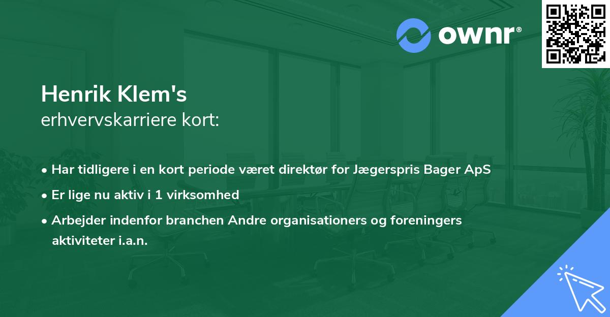 Henrik Klem's erhvervskarriere kort