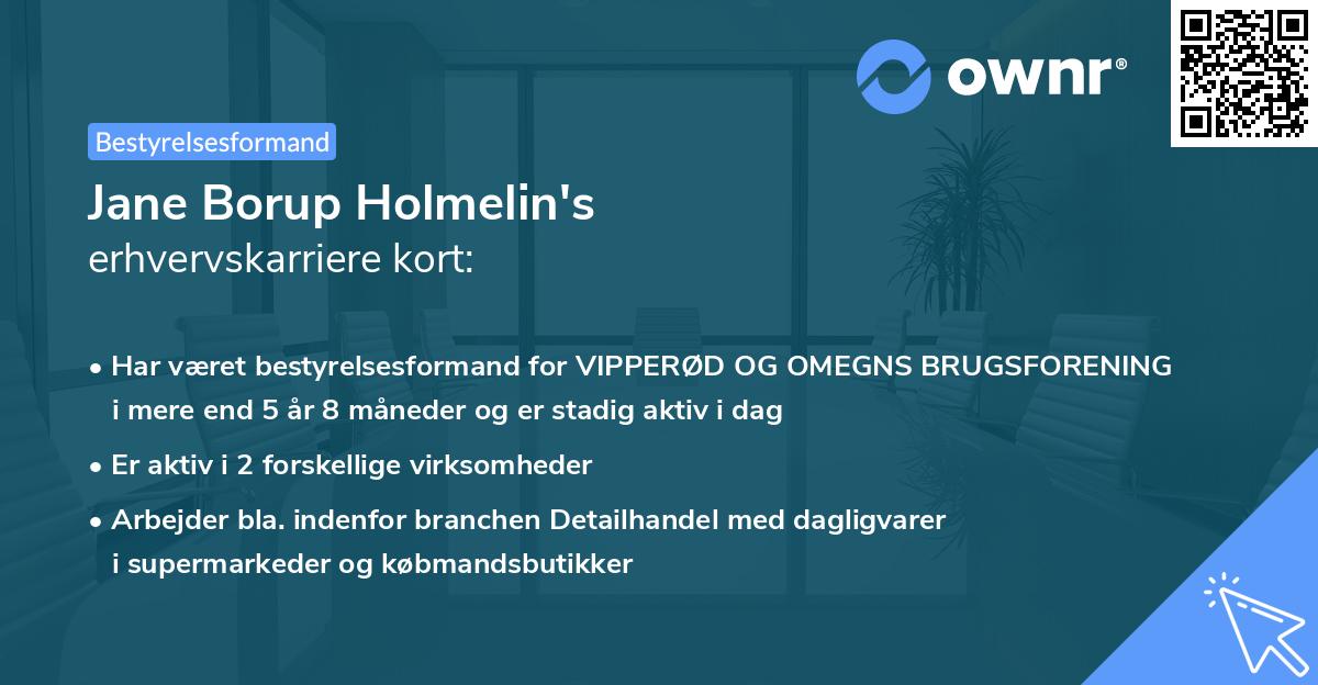 Jane Borup Holmelin's erhvervskarriere kort