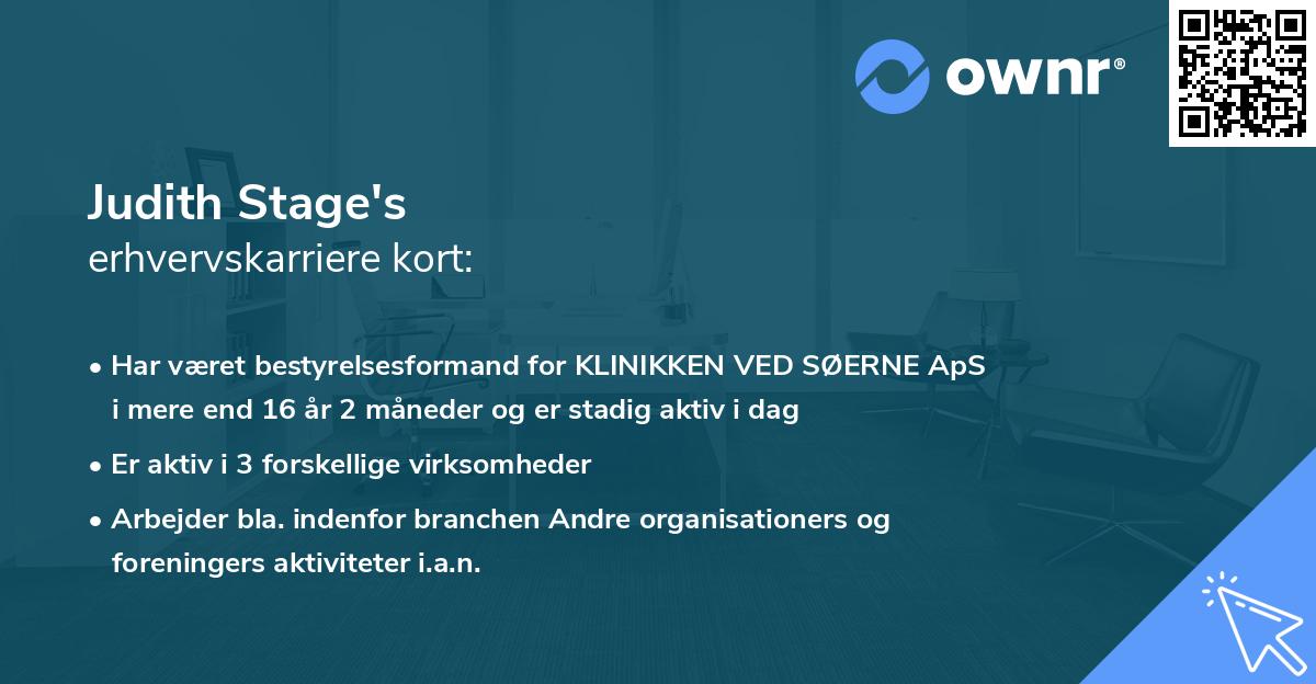 Judith Stage's erhvervskarriere kort