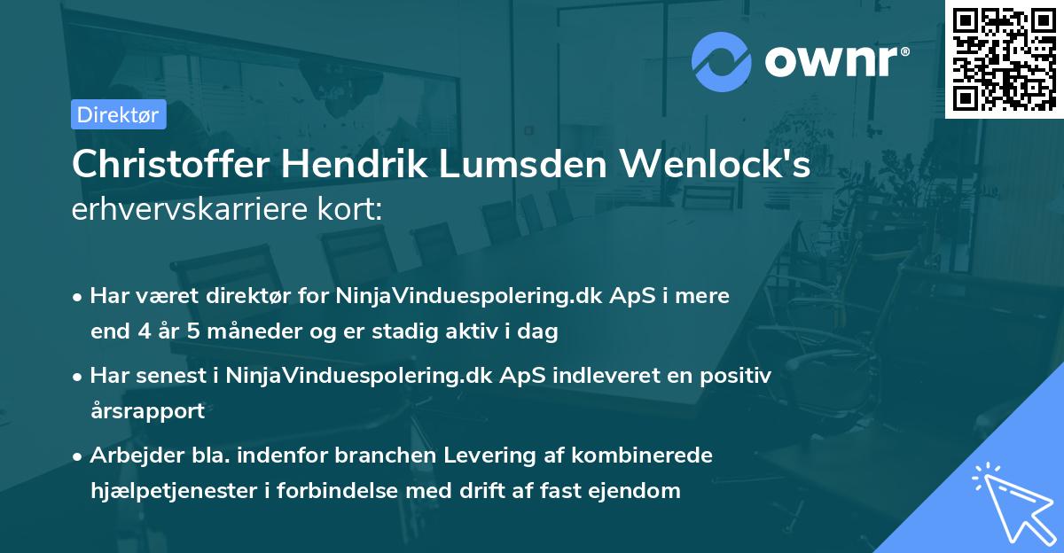 Christoffer Hendrik Lumsden Wenlock's erhvervskarriere kort