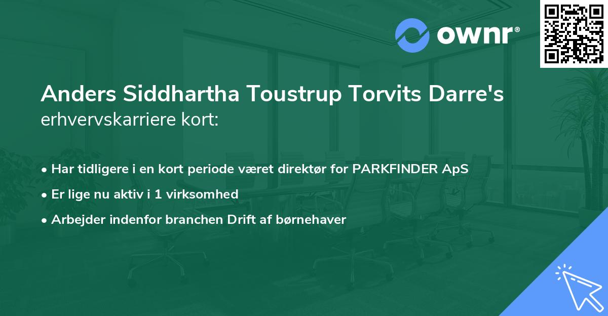 Anders Siddhartha Toustrup Torvits Darre's erhvervskarriere kort