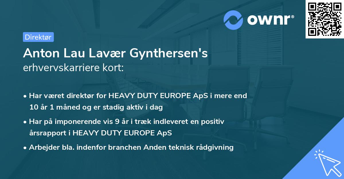 Anton Lau Lavær Gynthersen's erhvervskarriere kort