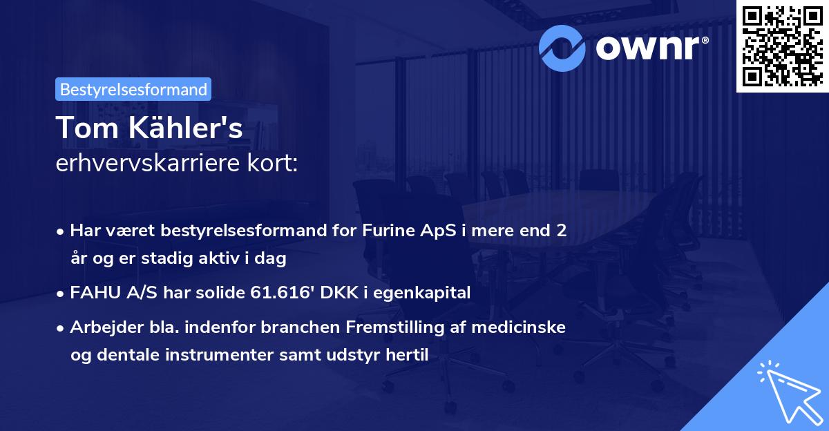 Tom Kähler's erhvervskarriere kort