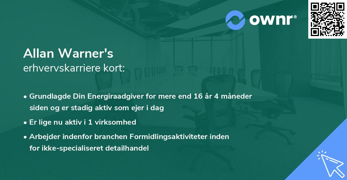 Allan Warner's erhvervskarriere kort