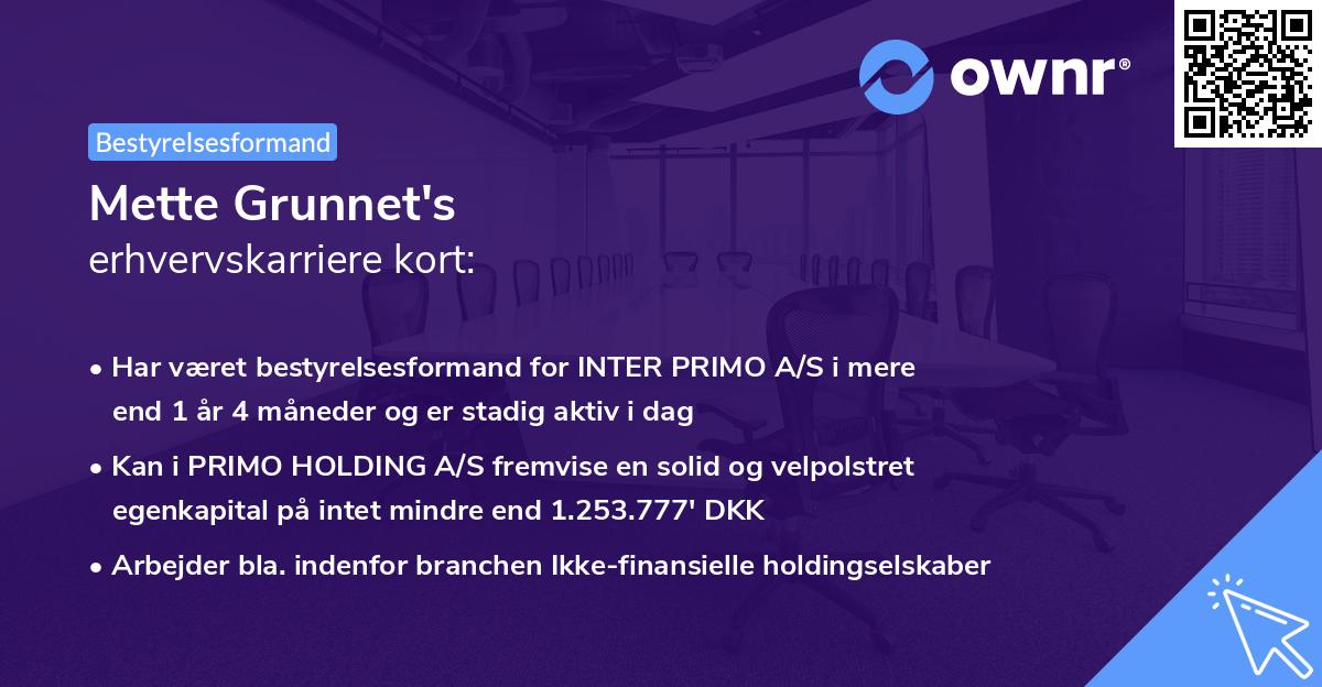 Mette Grunnet's erhvervskarriere kort