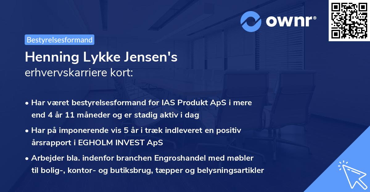 Henning Lykke Jensen's erhvervskarriere kort
