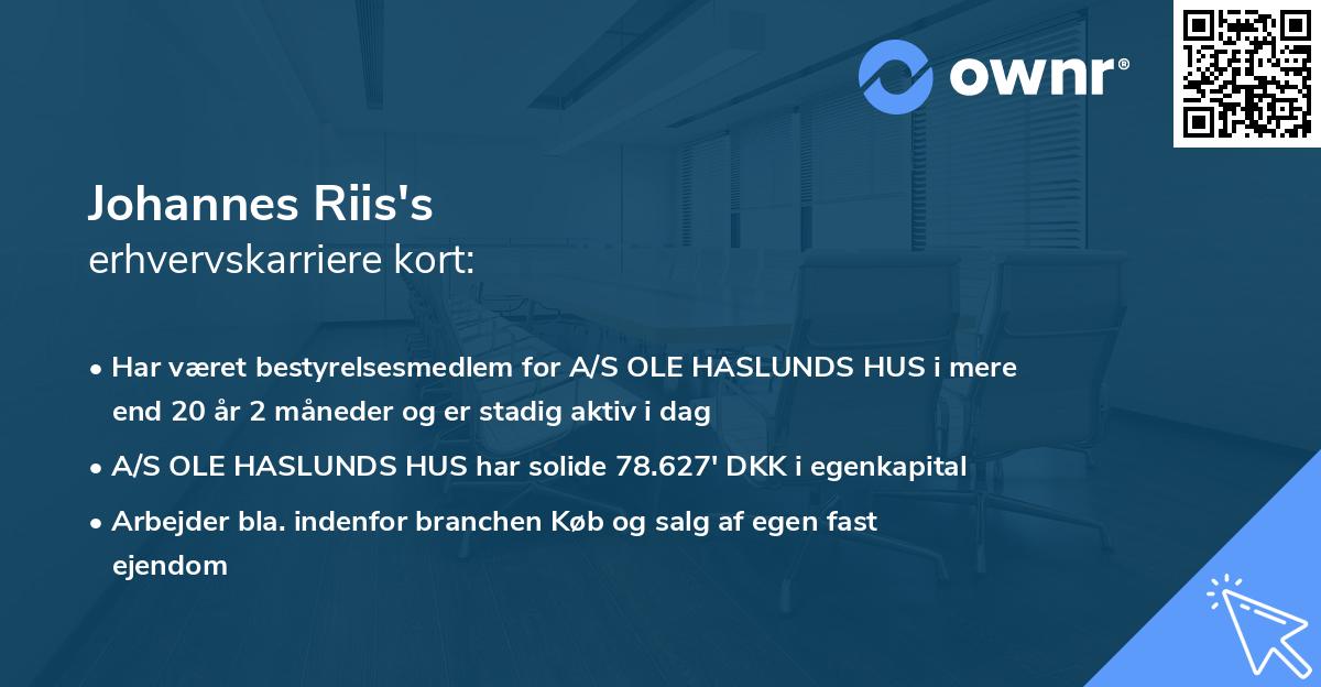 Johannes Riis's erhvervskarriere kort