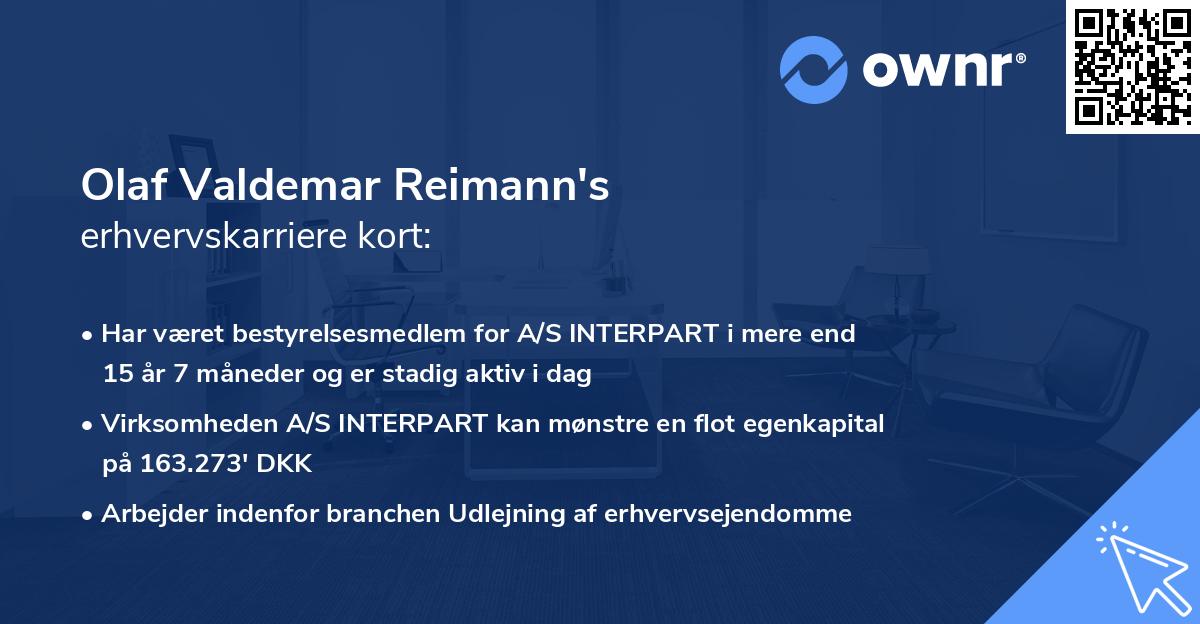 Olaf Valdemar Reimann's erhvervskarriere kort