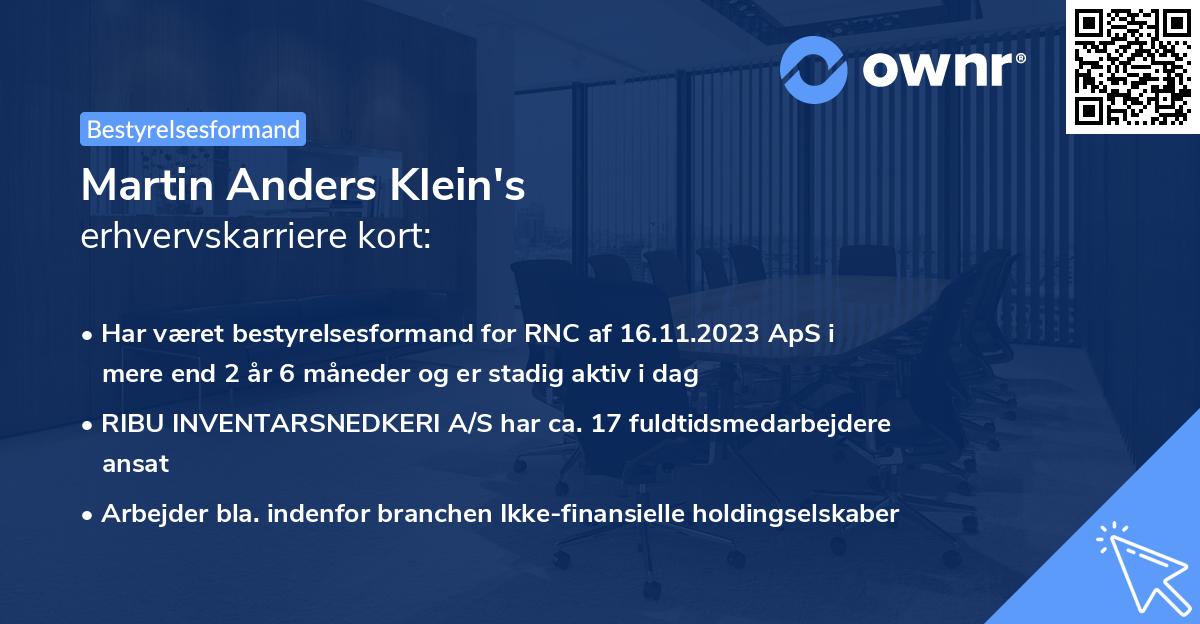 Martin Anders Klein's erhvervskarriere kort