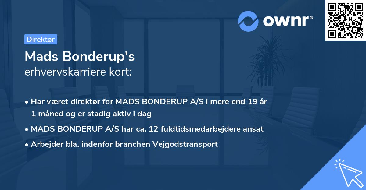 Mads Bonderup's erhvervskarriere kort