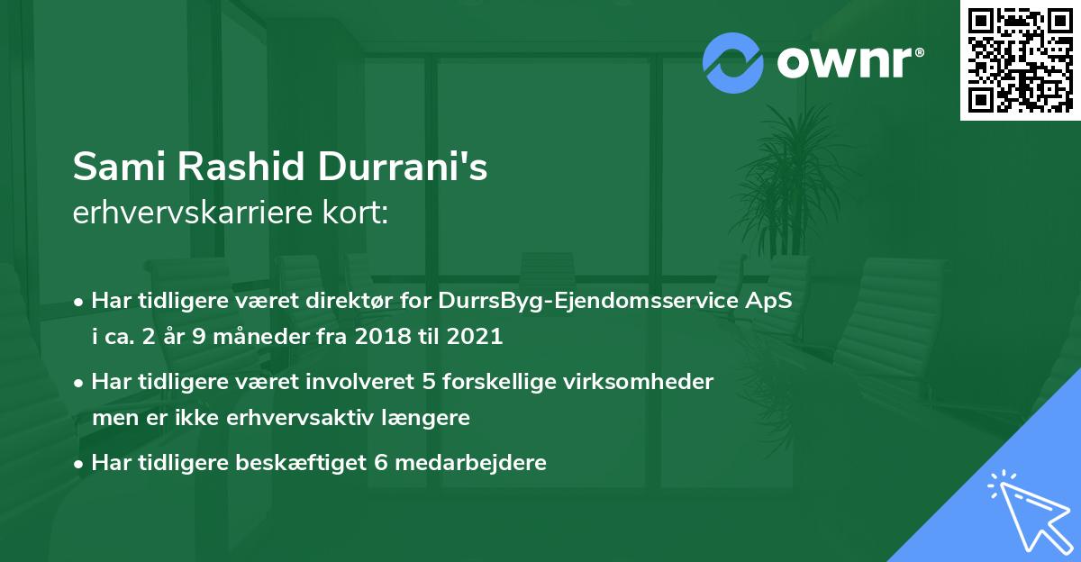 Sami Rashid Durrani's erhvervskarriere kort