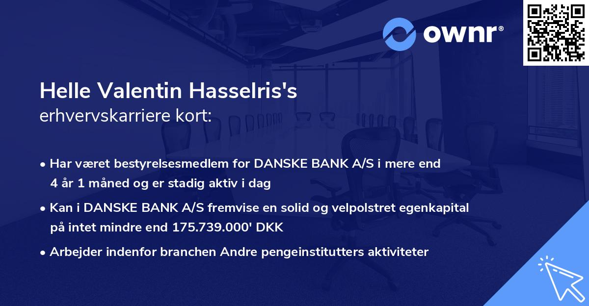 Helle Valentin Hasselris's erhvervskarriere kort