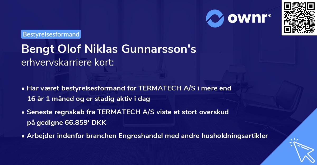 Bengt Olof Niklas Gunnarsson's erhvervskarriere kort