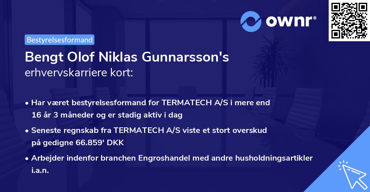 Bengt Olof Niklas Gunnarsson's erhvervskarriere kort