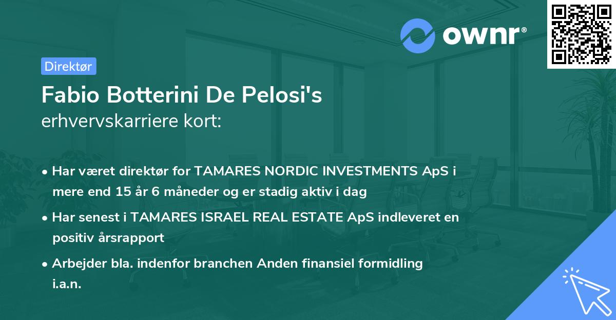 Fabio Botterini De Pelosi's erhvervskarriere kort