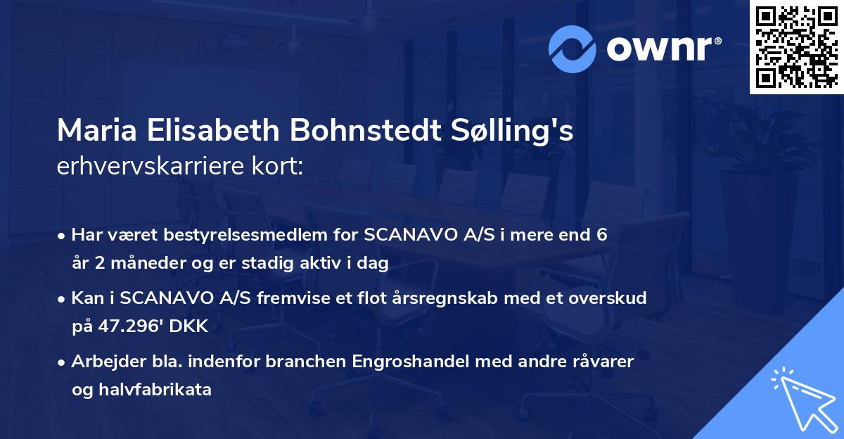 Maria Elisabeth Bohnstedt Sølling's erhvervskarriere kort