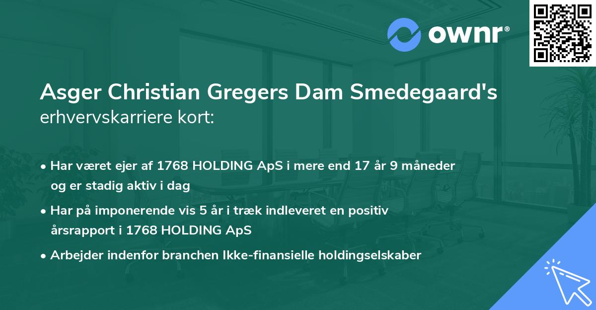 Asger Christian Gregers Dam Smedegaard's erhvervskarriere kort