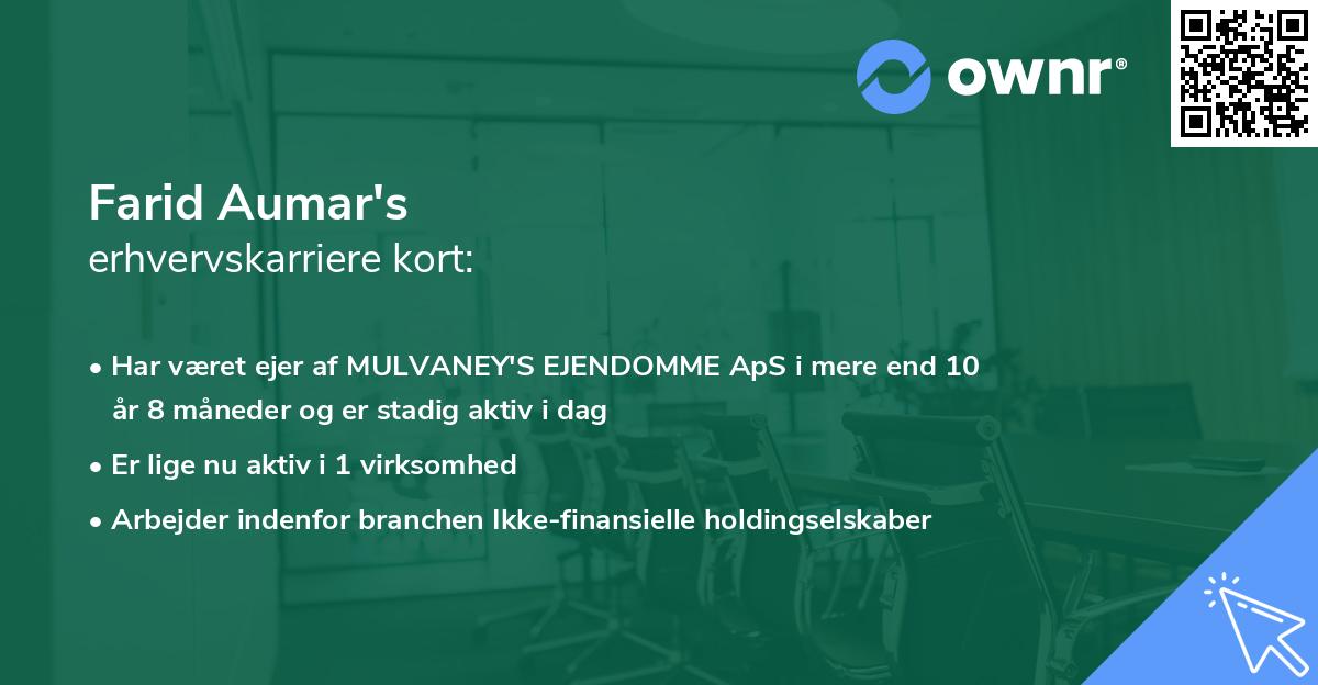 Farid Aumar's erhvervskarriere kort
