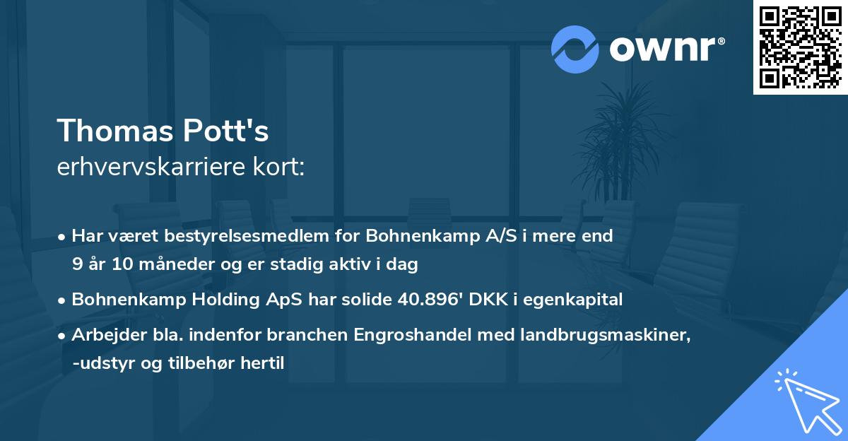 Thomas Pott's erhvervskarriere kort