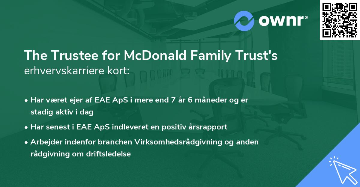 The Trustee for McDonald Family Trust's erhvervskarriere kort