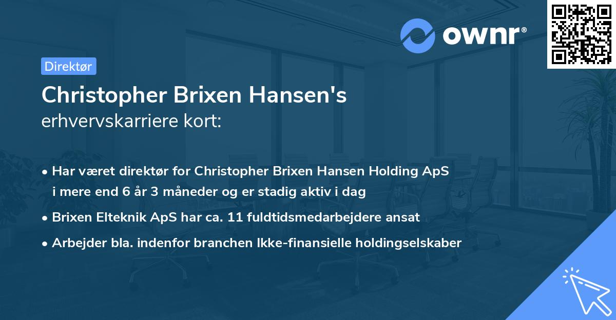 Christopher Brixen Hansen's erhvervskarriere kort