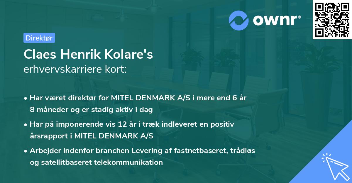 Claes Henrik Kolare's erhvervskarriere kort