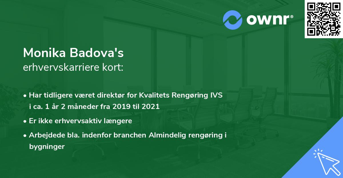 Monika Badova's erhvervskarriere kort