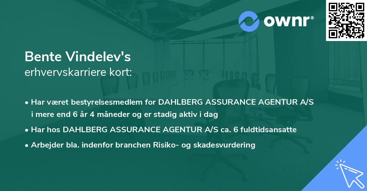 Bente Vindelev's erhvervskarriere kort