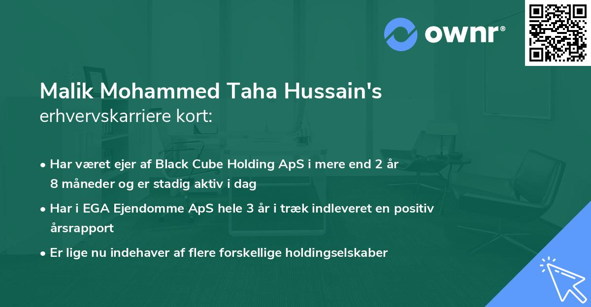 Malik Mohammed Taha Hussain's erhvervskarriere kort