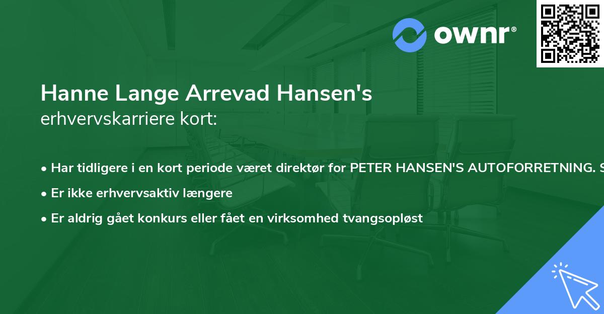 Hanne Lange Arrevad Hansen's erhvervskarriere kort