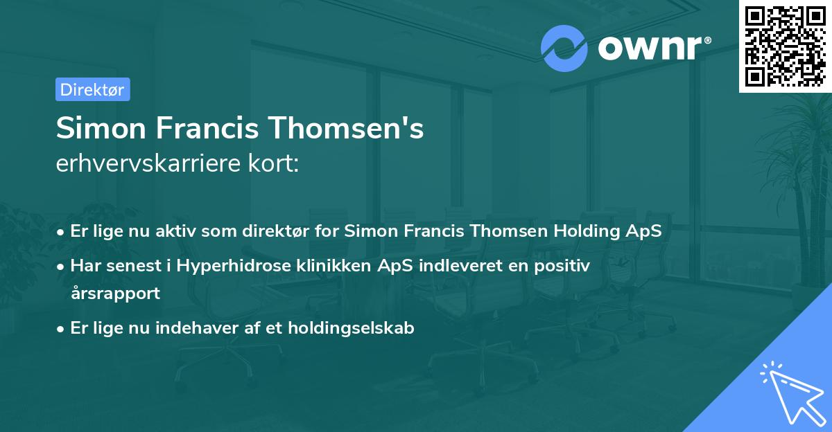 Simon Francis Thomsen's erhvervskarriere kort