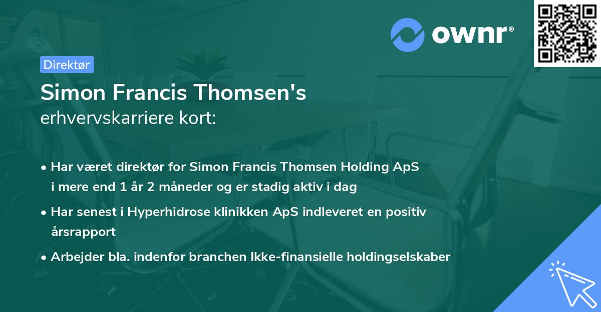 Simon Francis Thomsen's erhvervskarriere kort