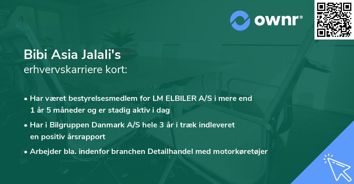 Bibi Asia Jalali's erhvervskarriere kort