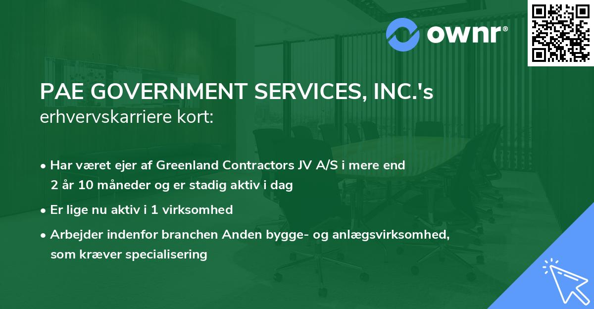 PAE GOVERNMENT SERVICES, INC.'s erhvervskarriere kort